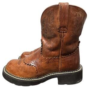 Ariat Fatbaby Dapper Pull On Western Boots Brown with White Stitching Size 6.5